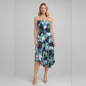 #1717 Lapis Black & Blue Floral Assymetrical Dress Or Skirt Sz.M
